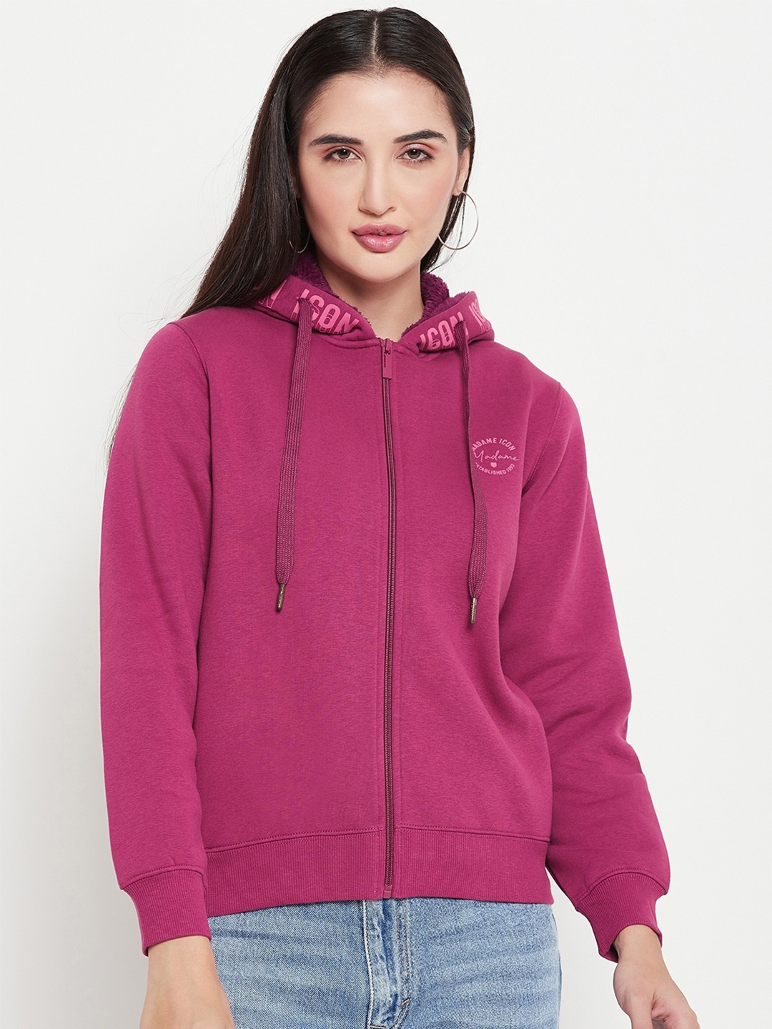 

Madame Hooded Cotton Front-Open Sweatshirt, Purple