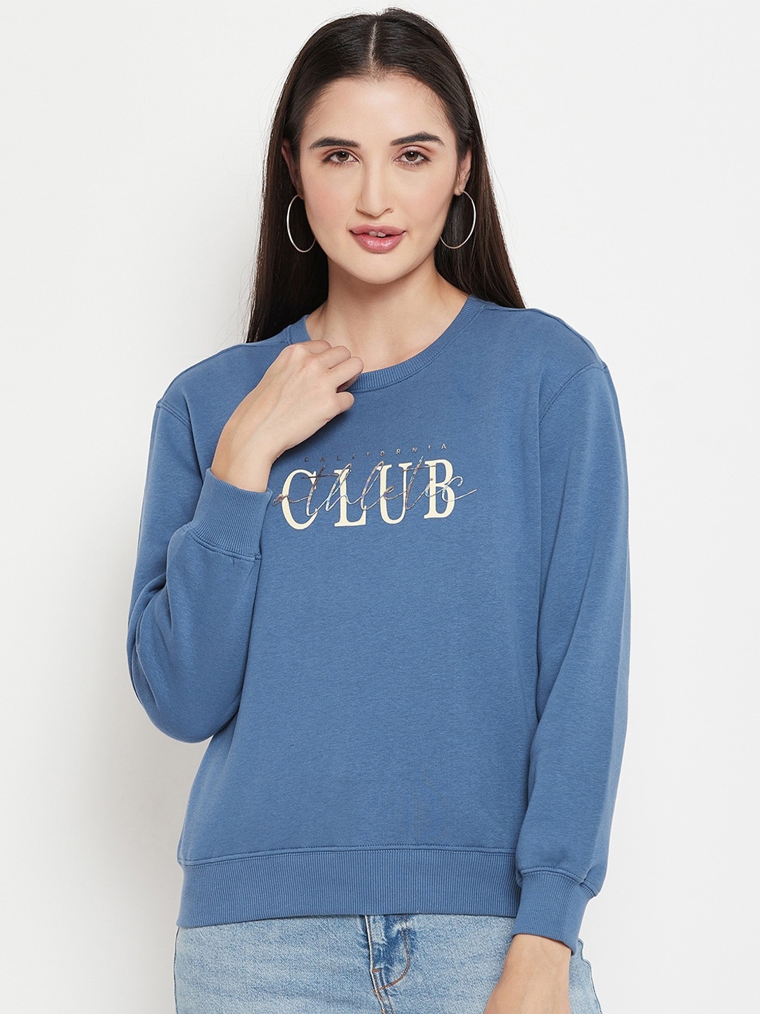 

Madame Typography Printed Cotton Pullover Sweatshirt, Blue