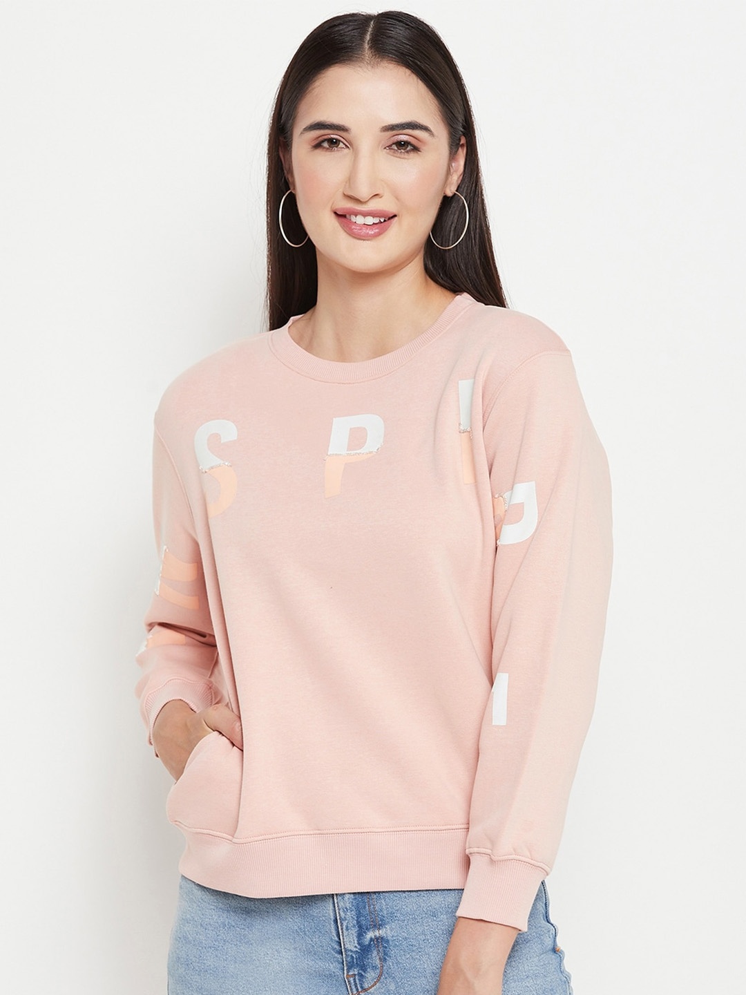 

Madame Typography Printed Cotton Pullover Sweatshirt, Pink