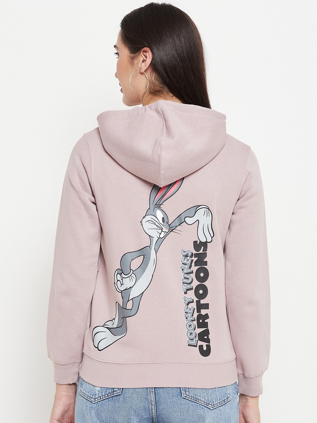 

Madame Looney Tunes Printed Hooded Cotton Front-Open Sweatshirt, Mauve