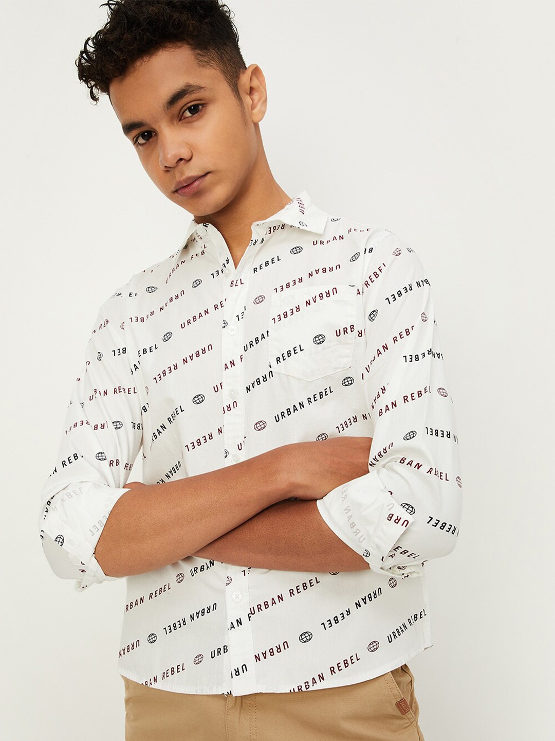 

max Boys Typography Printed Pure Cotton Casual Shirt, White