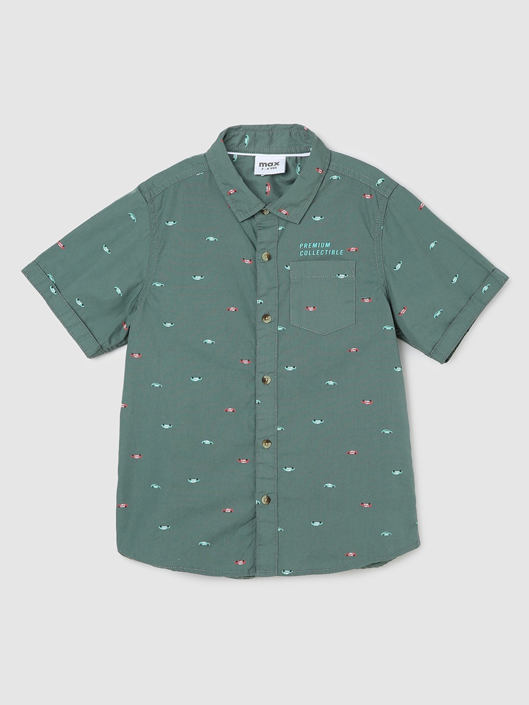 

max Boys Conversational Printed Pure Cotton Casual Shirt, Green