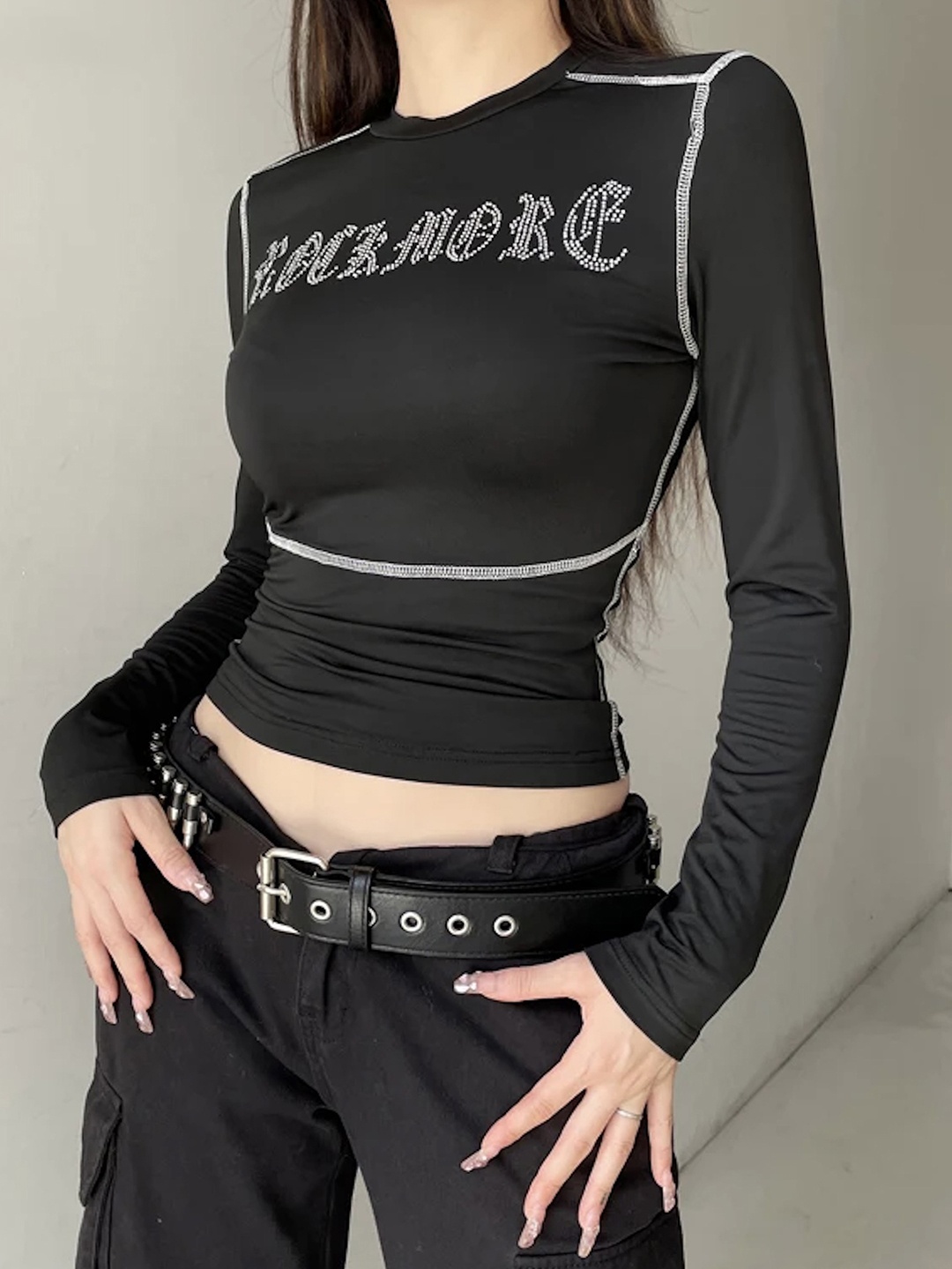 

LULU & SKY Typography Printed Fitted Crop Top, Black