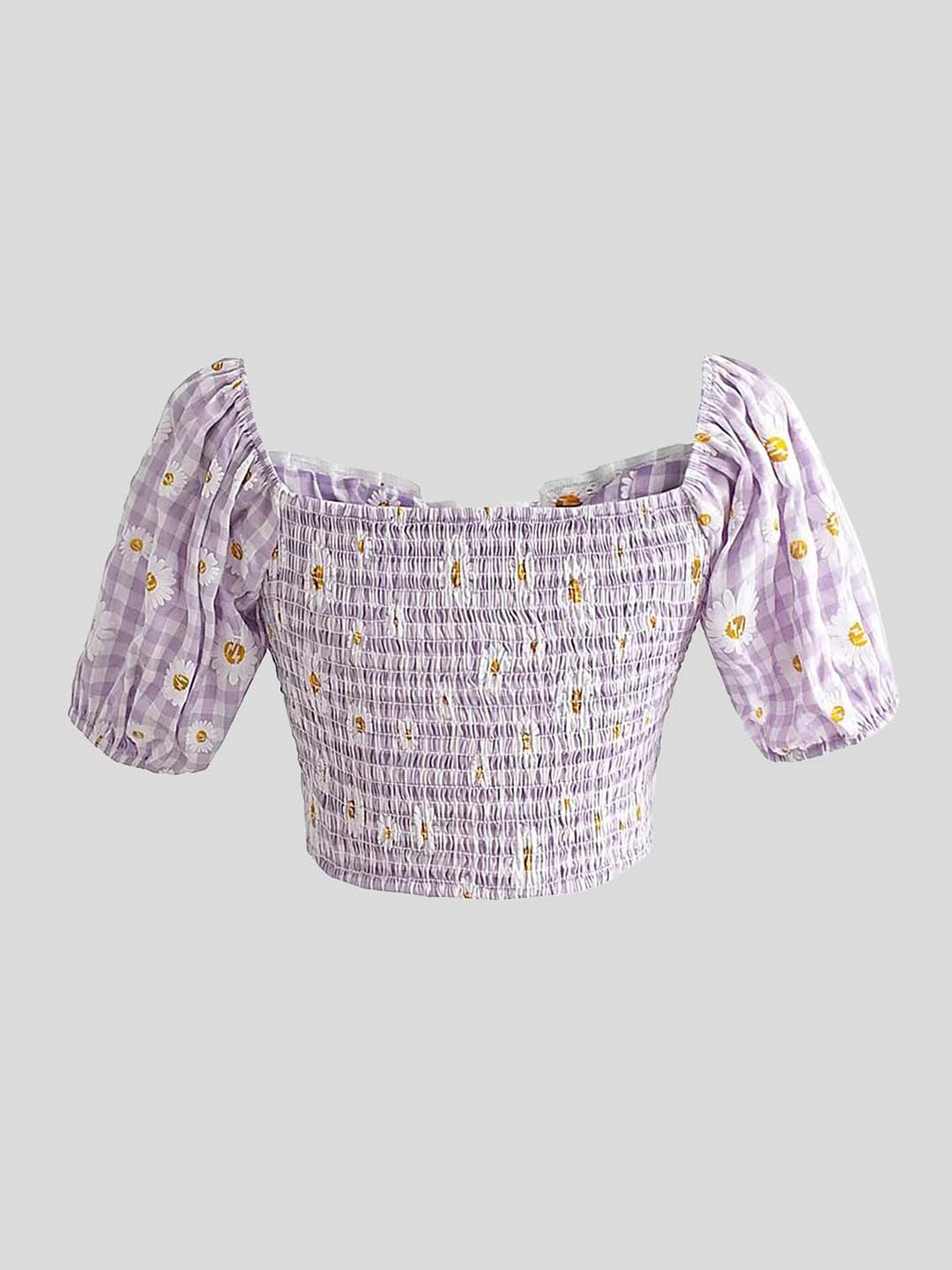 

LULU & SKY Floral Printed Smocked Lace Crop Top, Purple