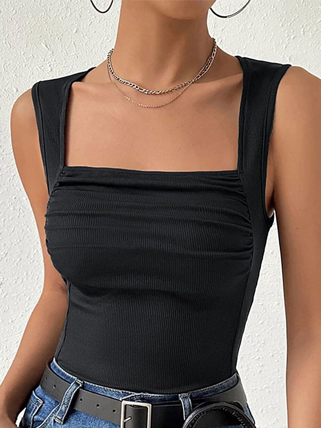 

LULU & SKY Ruched Shoulder Strap Neck Top, Black