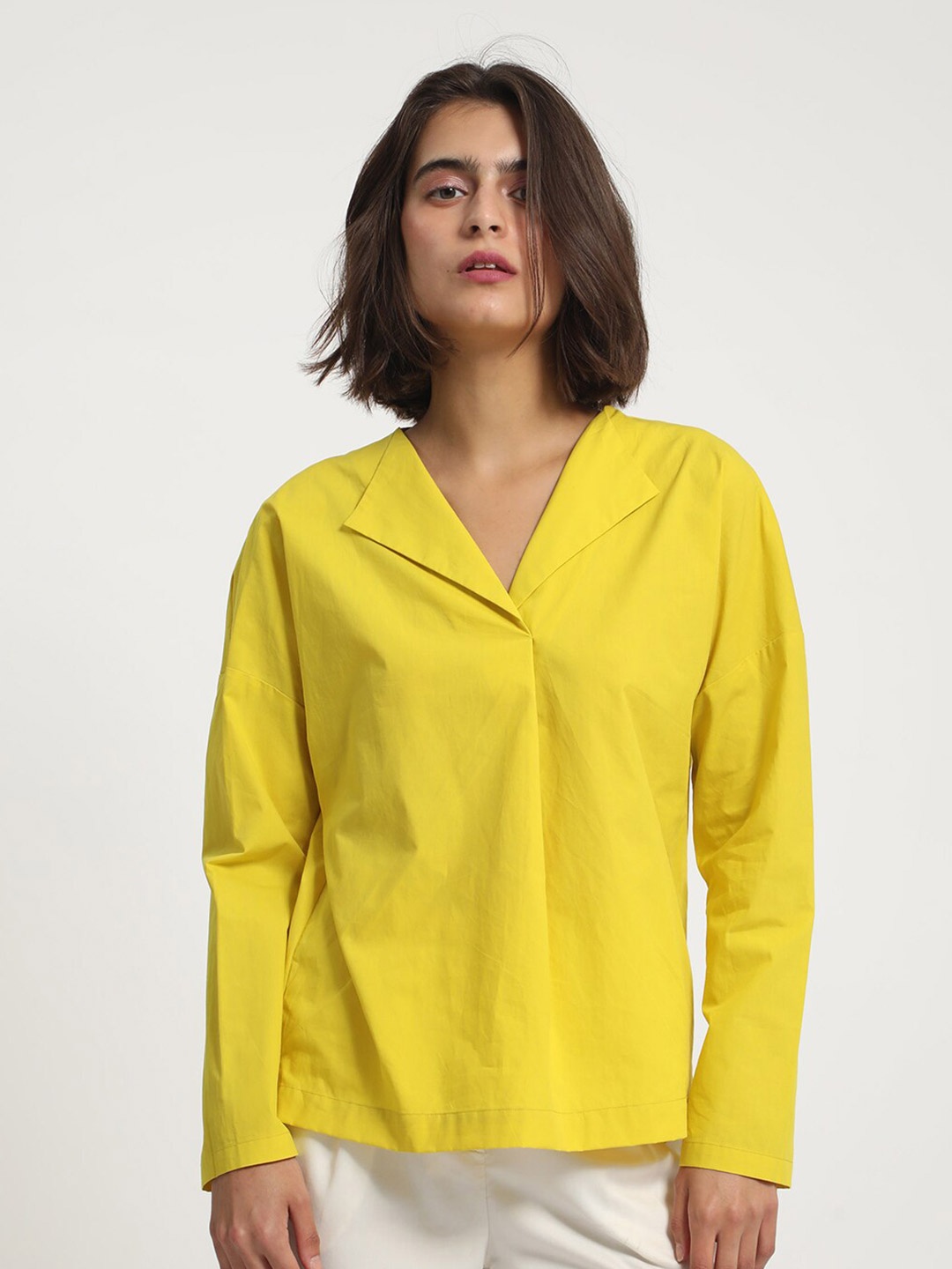 

RAREISM V-Neck Shirt Style Top, Yellow