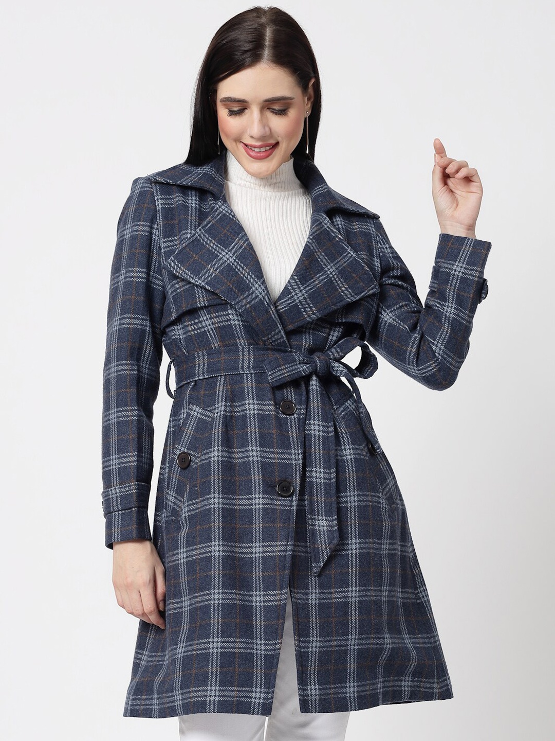 

Owncraft Checked Wool Single-Breasted Overcoat, Blue