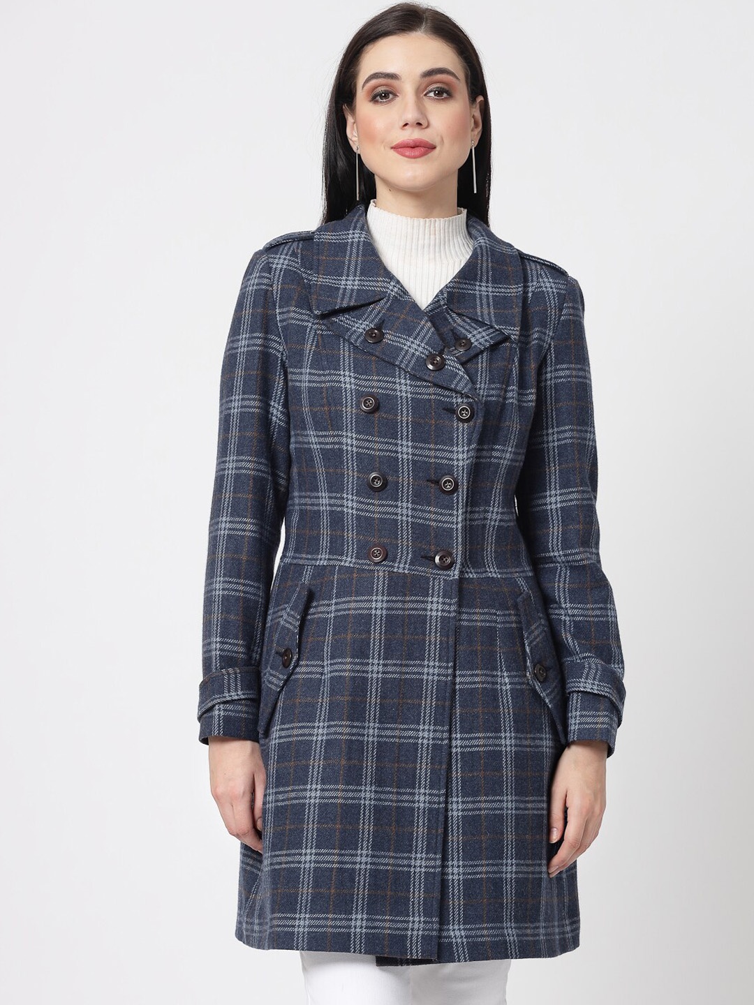 

Owncraft Checked Double-Breasted Overcoat, Blue