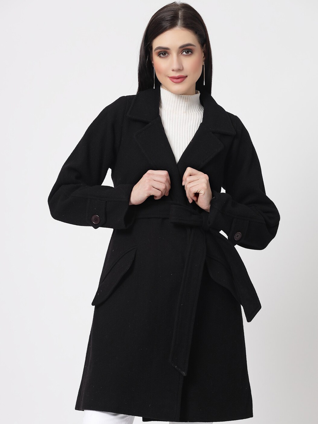 

Owncraft Double-Breasted Belted Knee Length Overcoat, Black