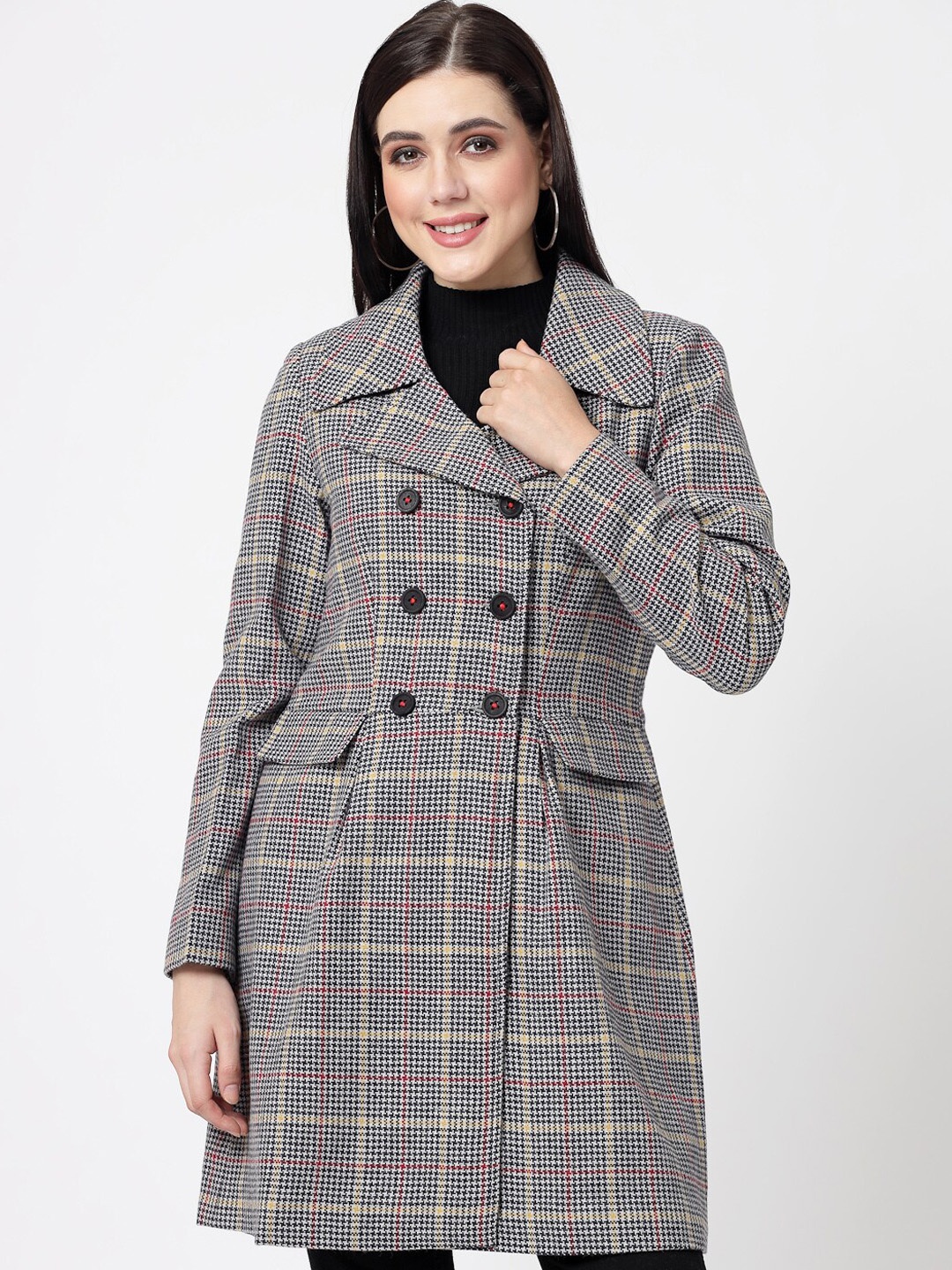 

Owncraft Checked Singel-Breasted Overcoat, Grey