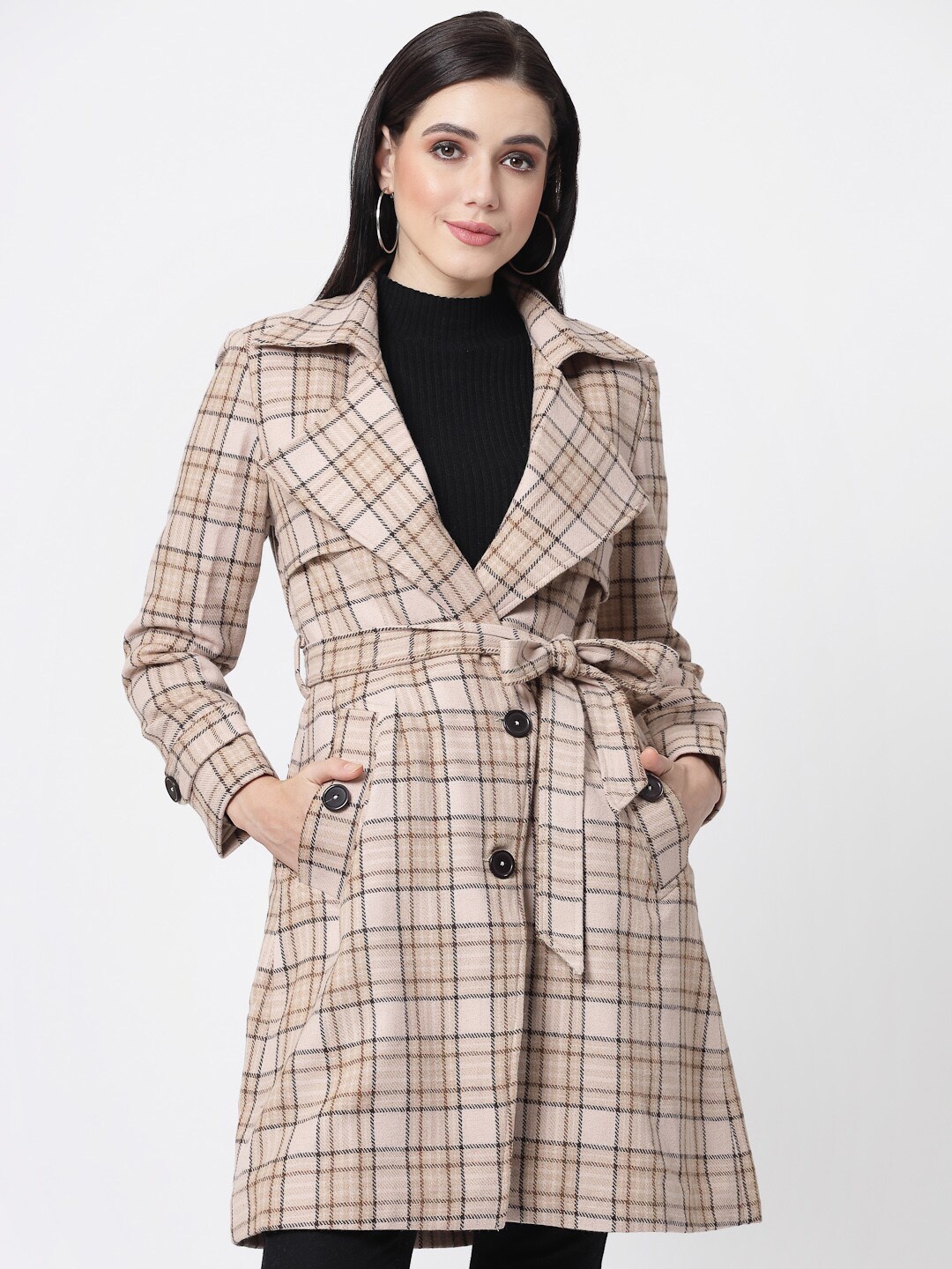 

Owncraft Checked Wool Double-Breasted Overcoat, Peach