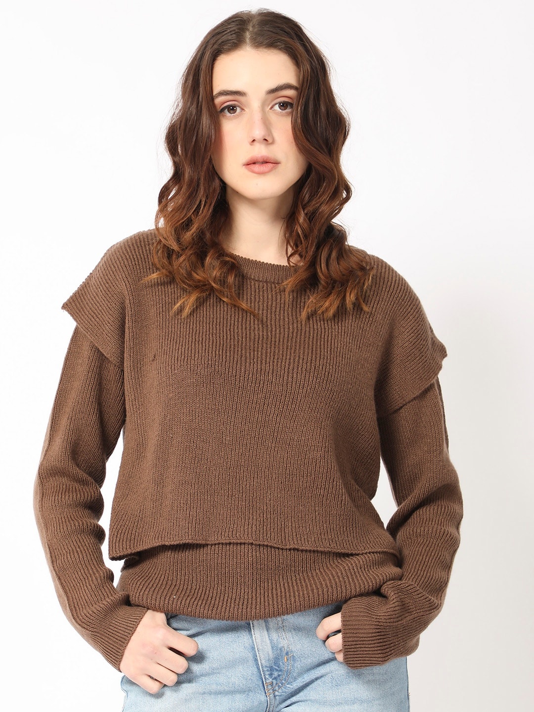 

RAREISM Striped Acrylic Pullover, Brown