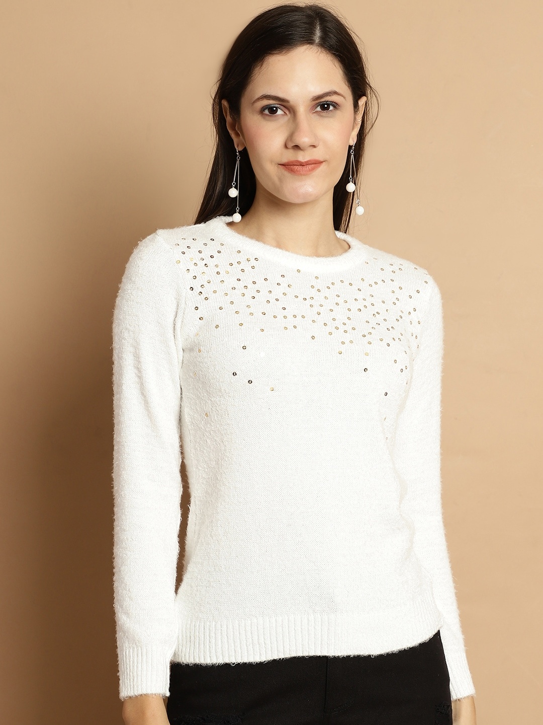 

Numalo Embellished Ribbed Pullover, White