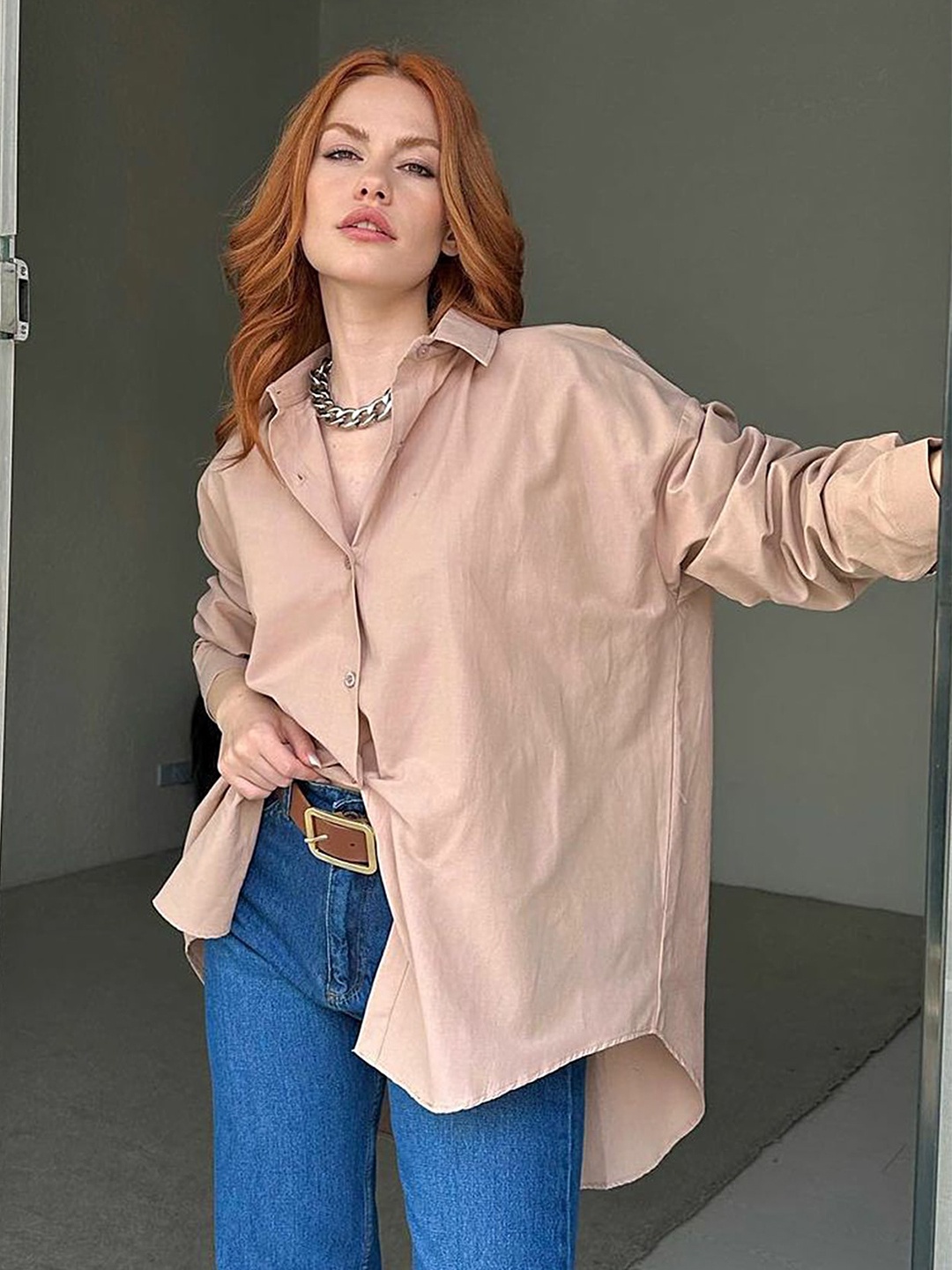 

LULU & SKY Shirt Collar Cuffed Sleeves Shirt Style Top, Khaki