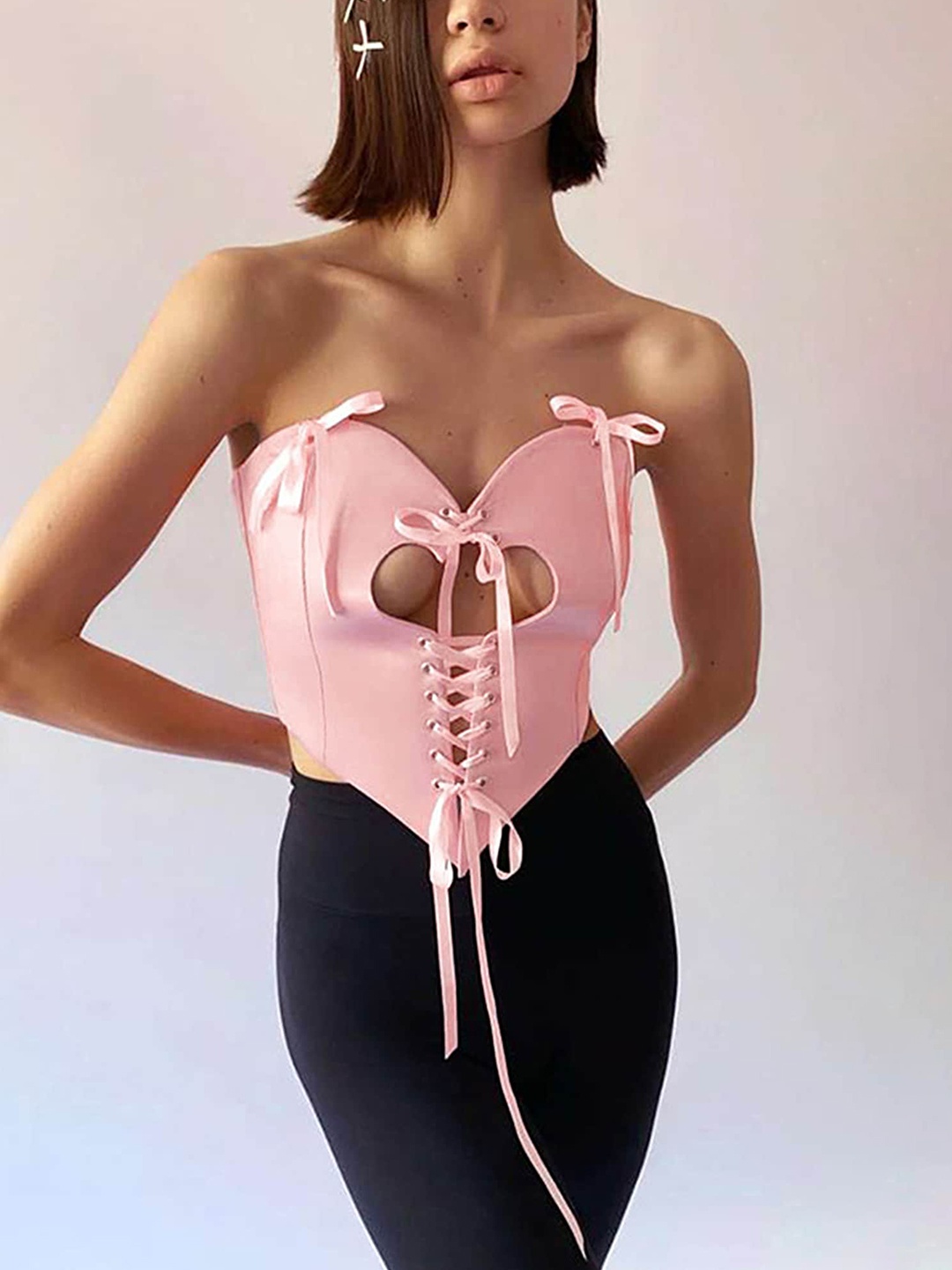

LULU & SKY Strapless Cut-Outs Tube Crop Top, Pink