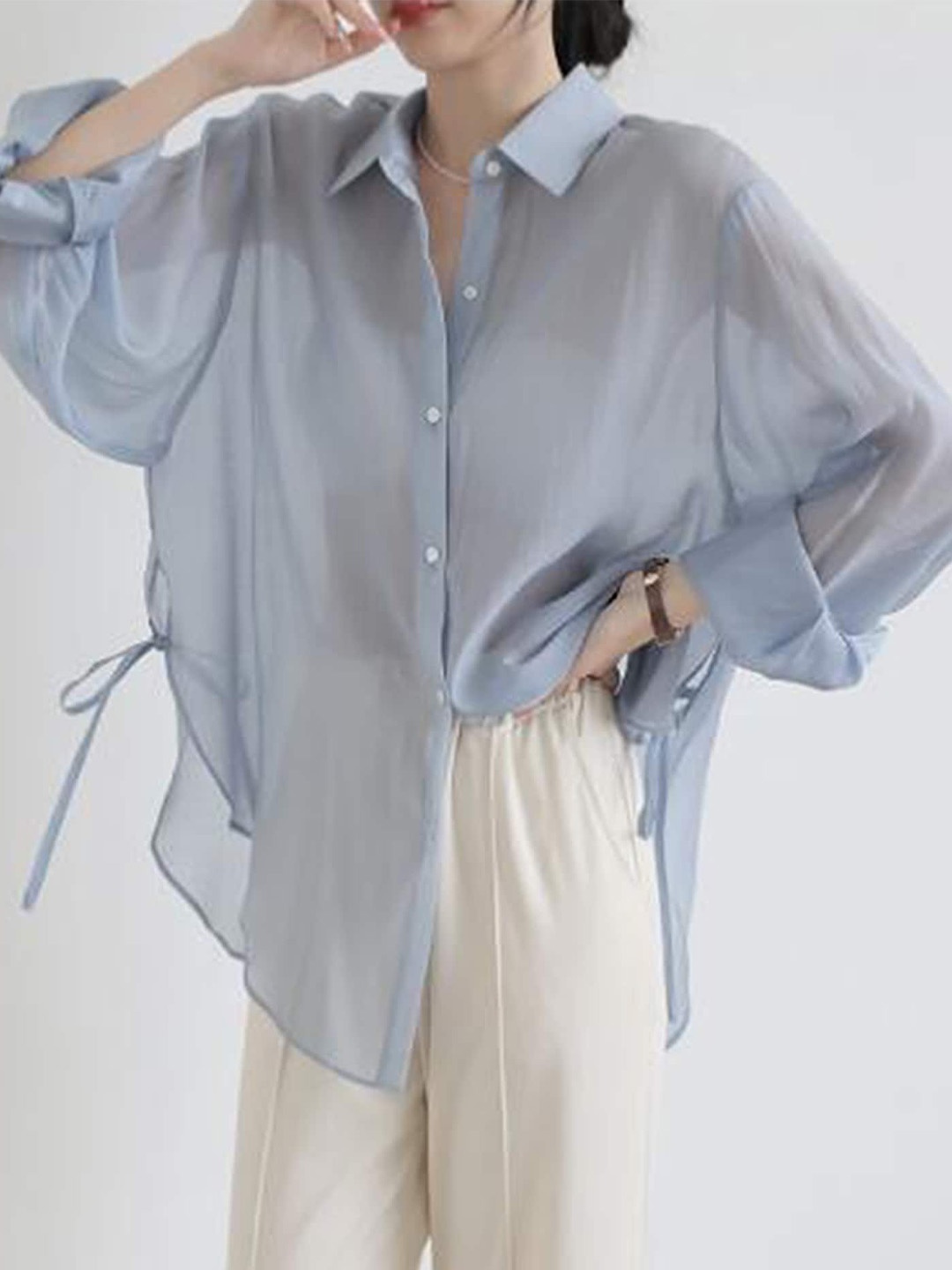 

LULU & SKY Tie-Ups Shirt Style Top, Blue