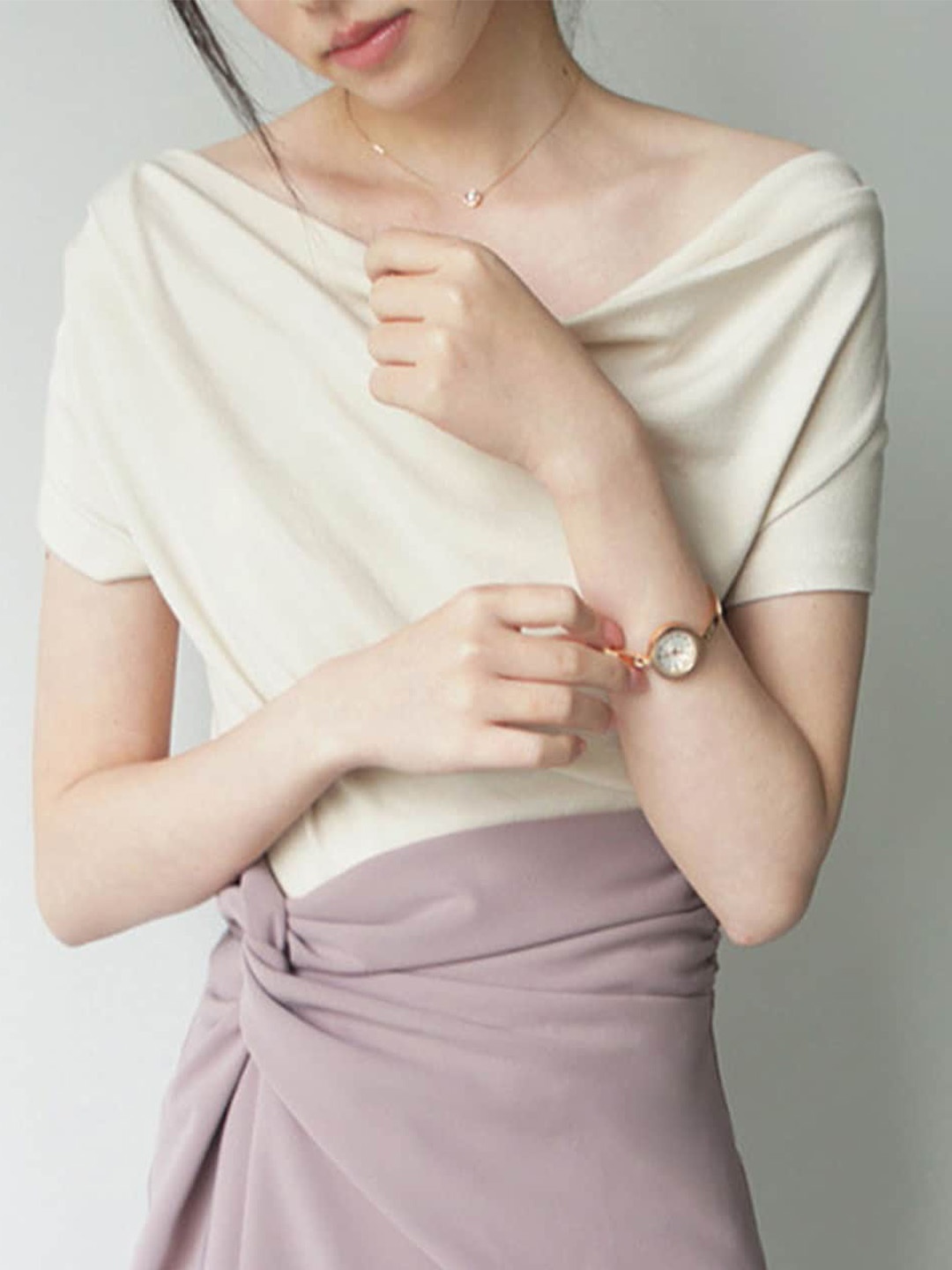 

LULU & SKY Cowl Neck Short Sleeves Top, Beige