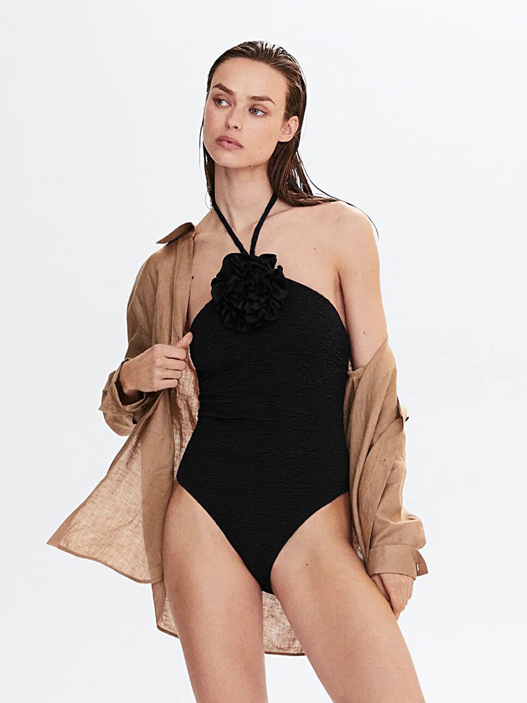 

LULU & SKY Halter Neck Sleeveless Bodysuit, Black