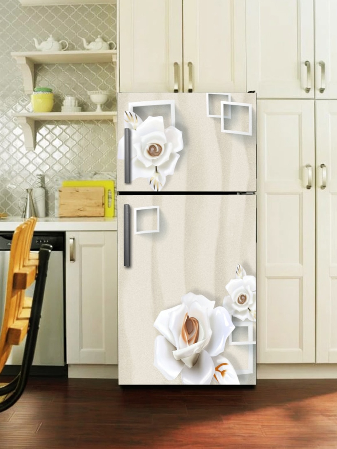 

WallDaddy Beige Floral-Printed Refrigerator Sticker