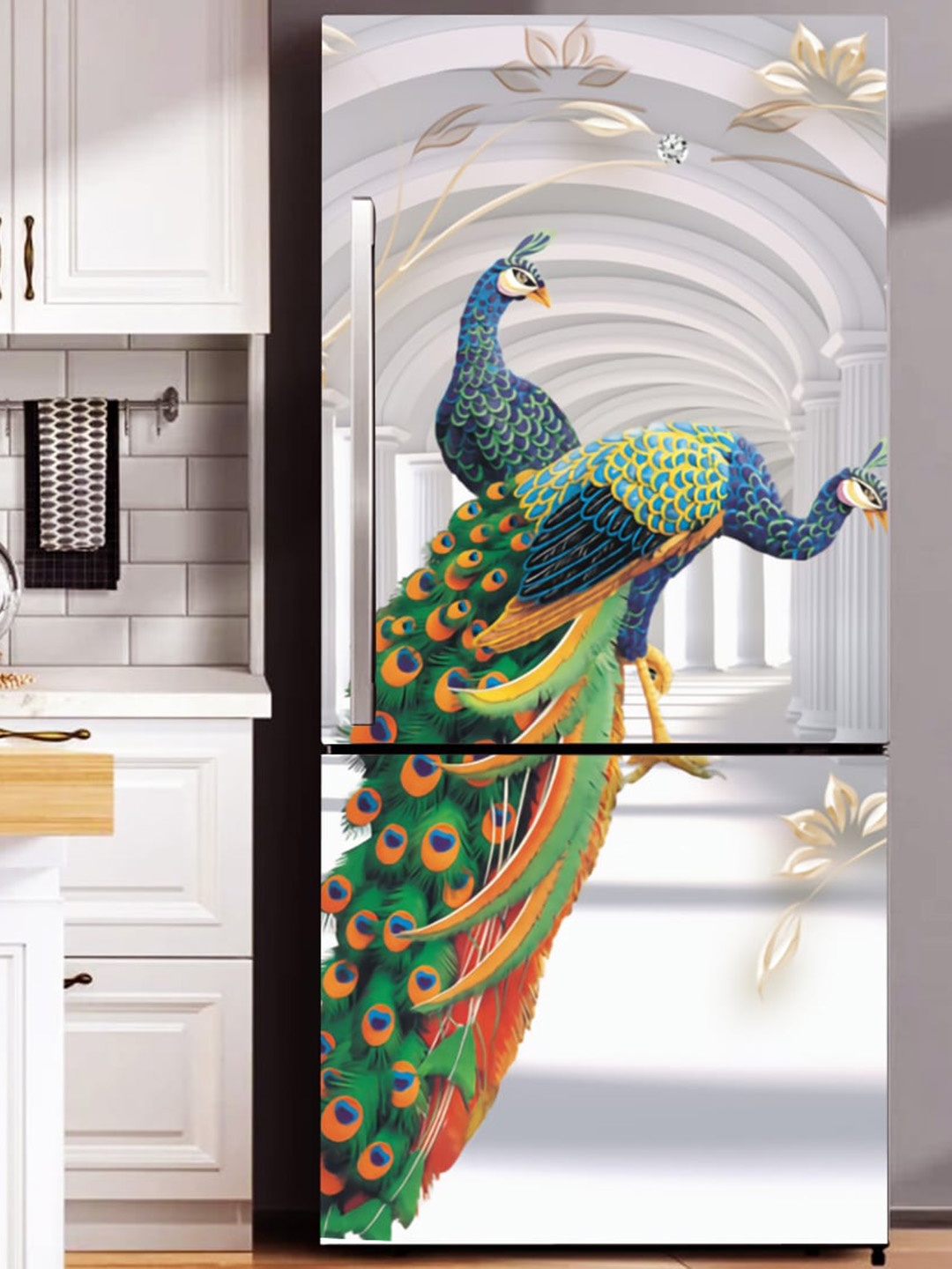 

WallDaddy Grey & Green Peacock-Printed Refrigerator Sticker