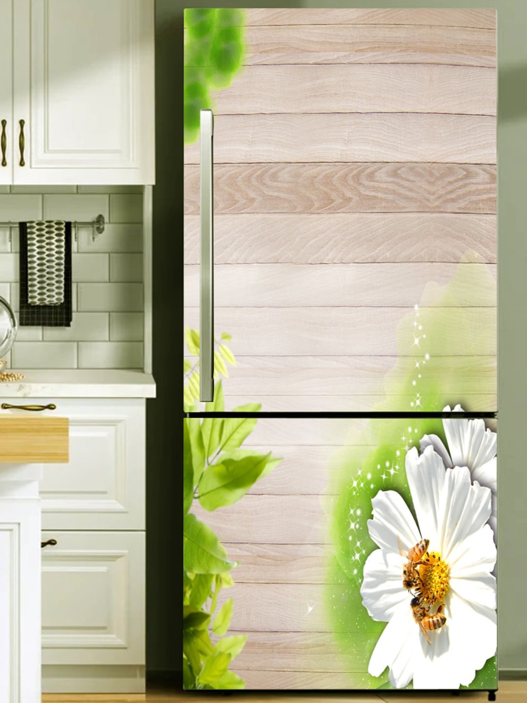 

WallDaddy Beige & Green Floral-Printed Refrigerator Sticker