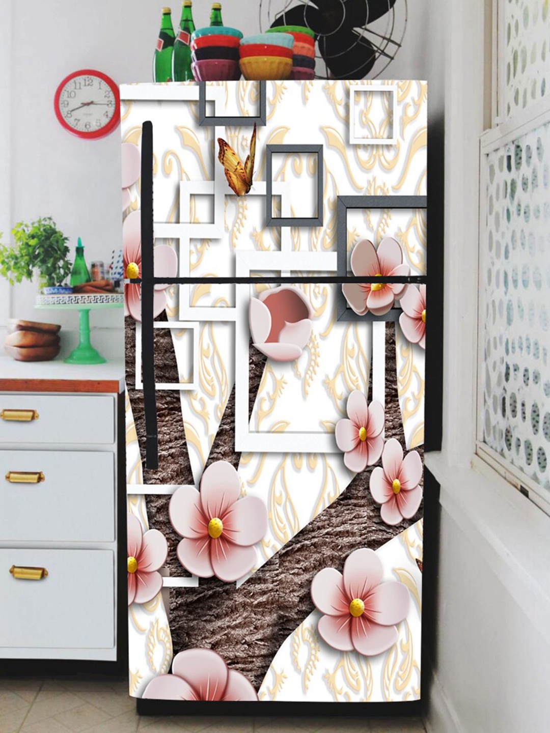 

WallDaddy Beige & Brown Floral Printed Refrigerator Sticker
