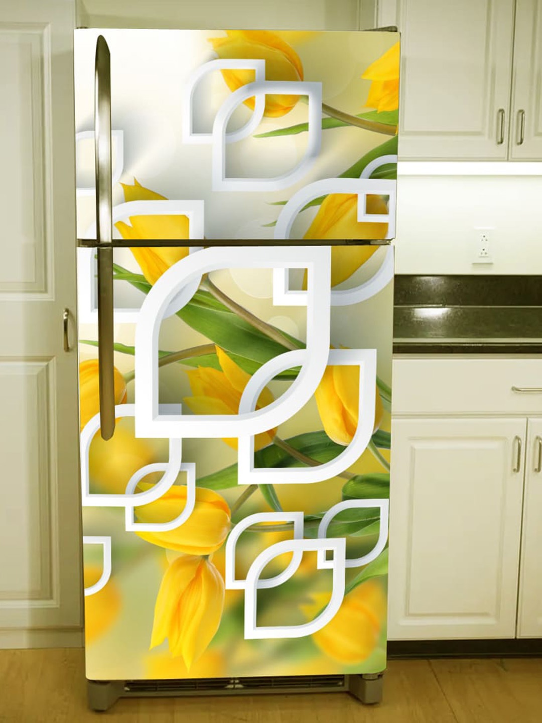 

WallDaddy Yellow & Green Floral-Printed Refrigerator Sticker