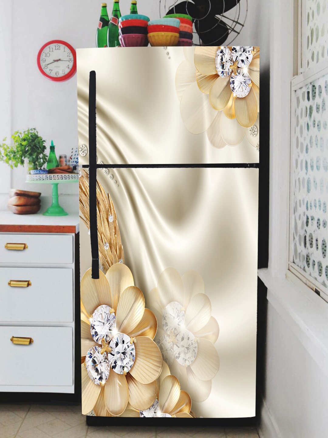 

WallDaddy Grey & Beige Floral-Printed Refrigerator Sticker