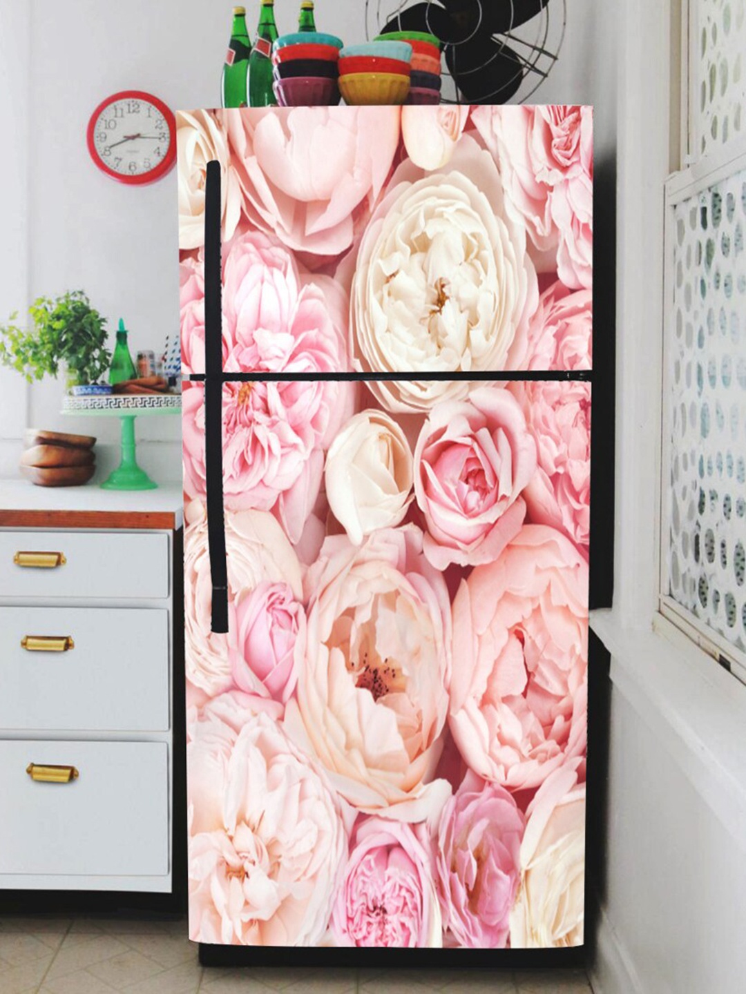 

WallDaddy Pink & Beige Floral-Printed Refrigerator Sticker