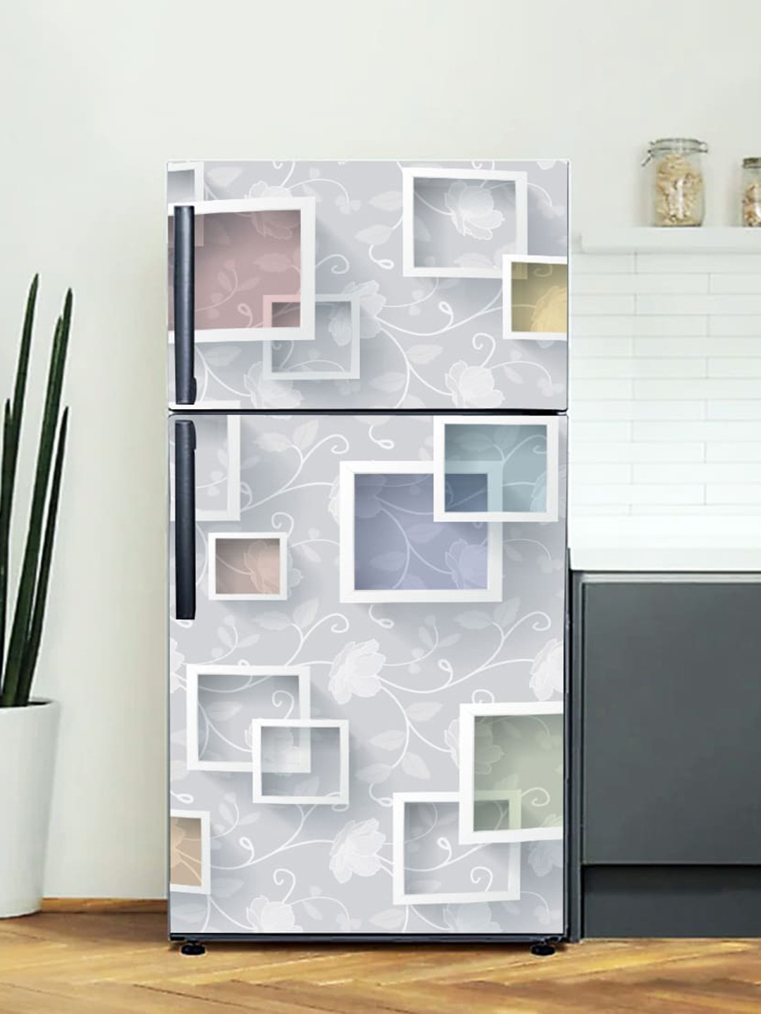 

WallDaddy Grey & White Geometric-Printed Refrigerator Sticker