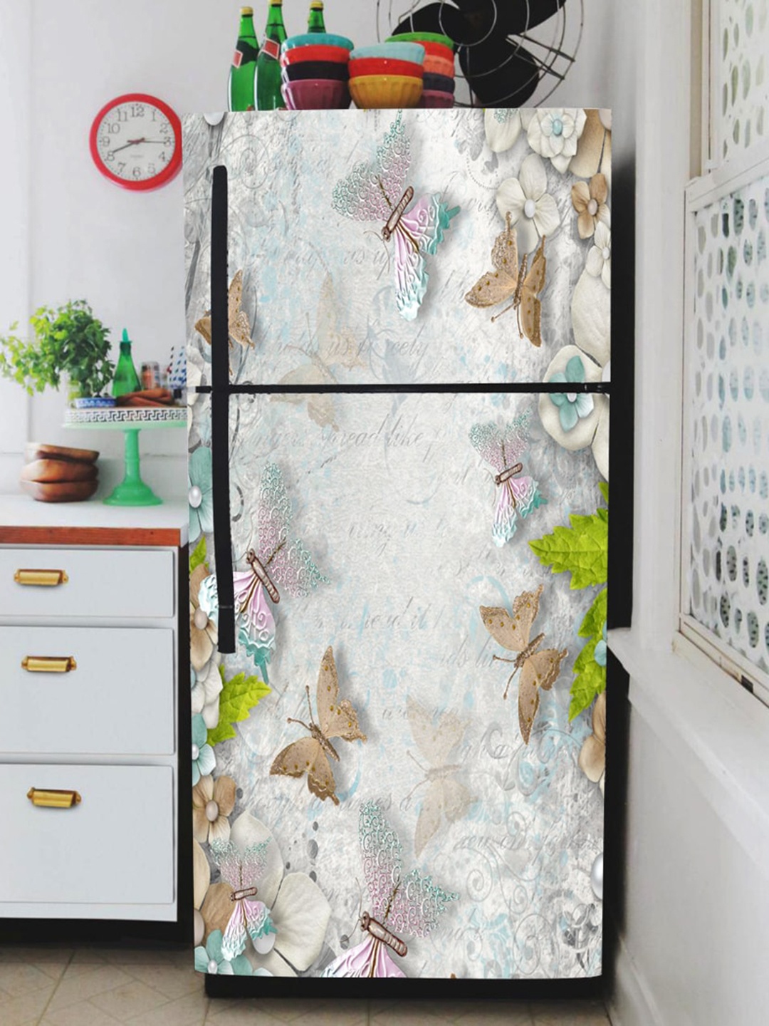 

WallDaddy Grey & Brown Floral-Printed Refrigerator Sticker