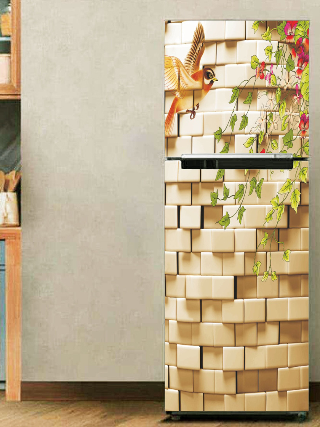 

WallDaddy Brown & Beige Sparrow Bricks-Printed Refrigerator Sticker