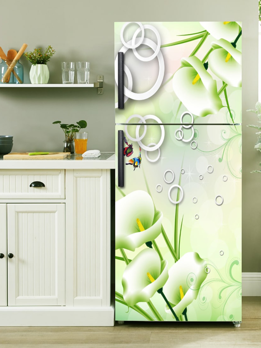 

WallDaddy Green Floral-Printed Refrigerator Sticker