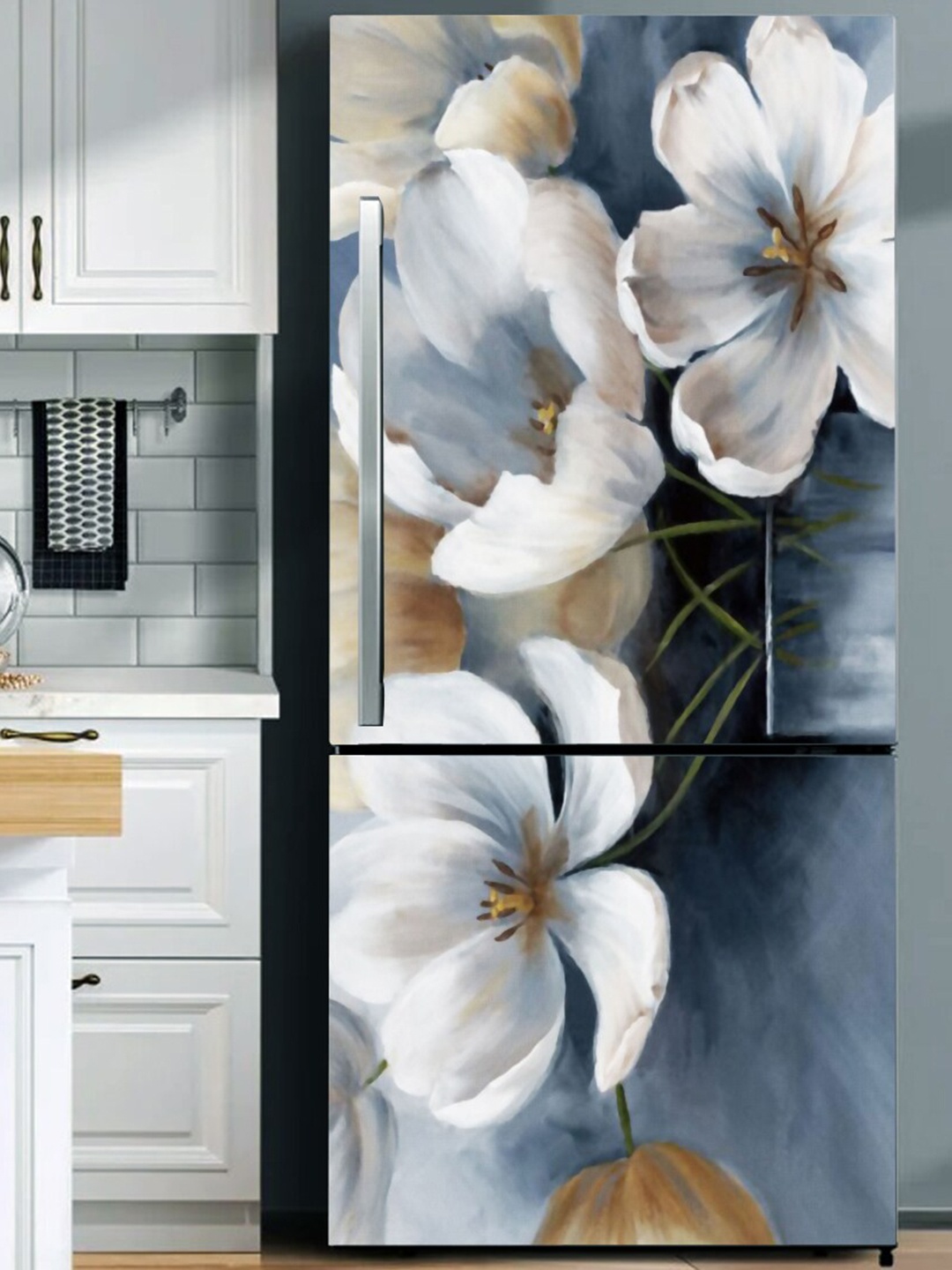 

WallDaddy Grey & White Floral-Printed Refrigerator Sticker