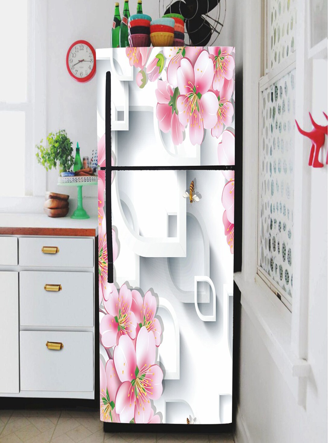

WallDaddy Grey & Pink Floral-Printed Refrigerator Sticker