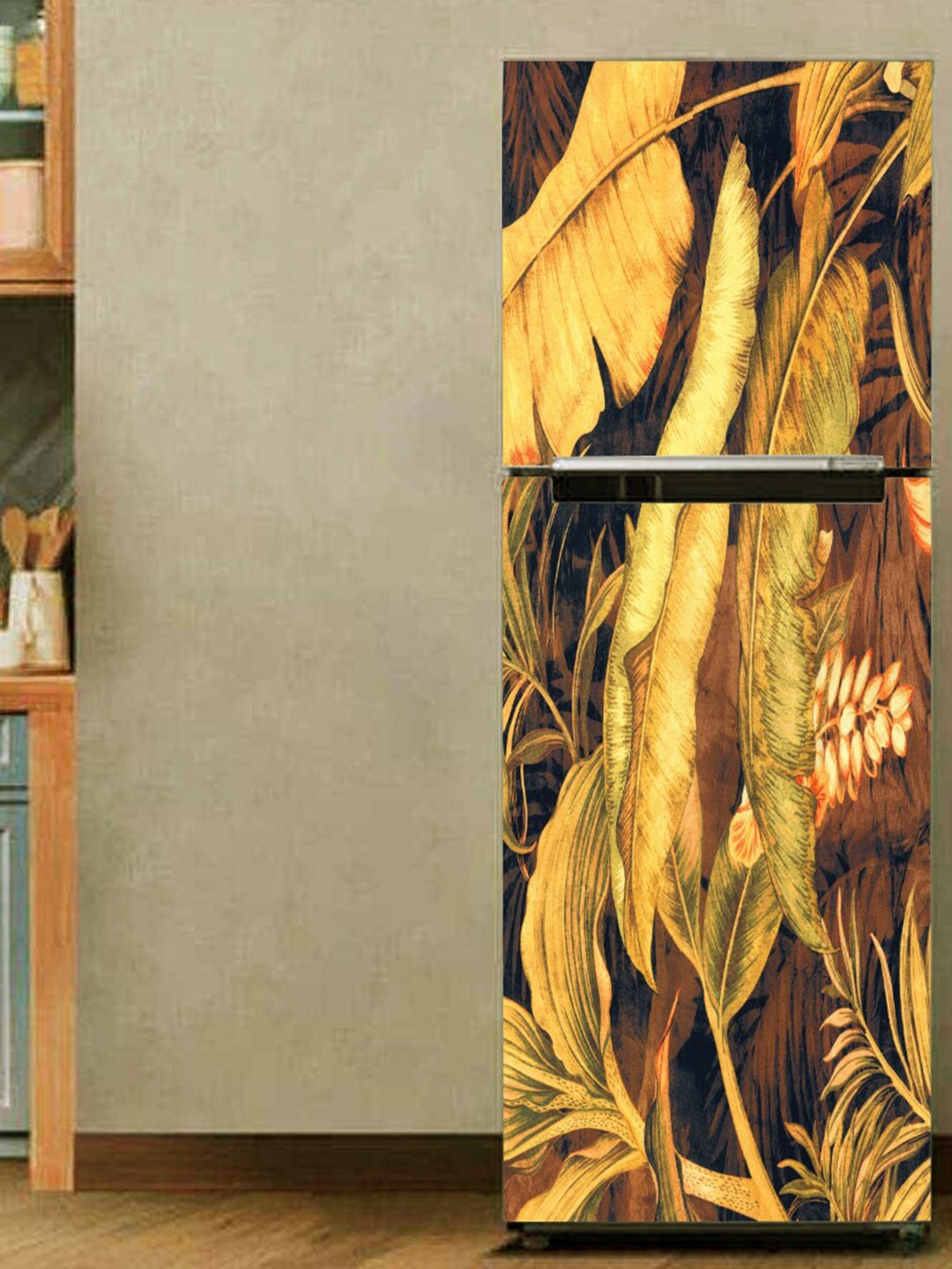 

WallDaddy Yellow Floral-Printed Refrigerator Sticker
