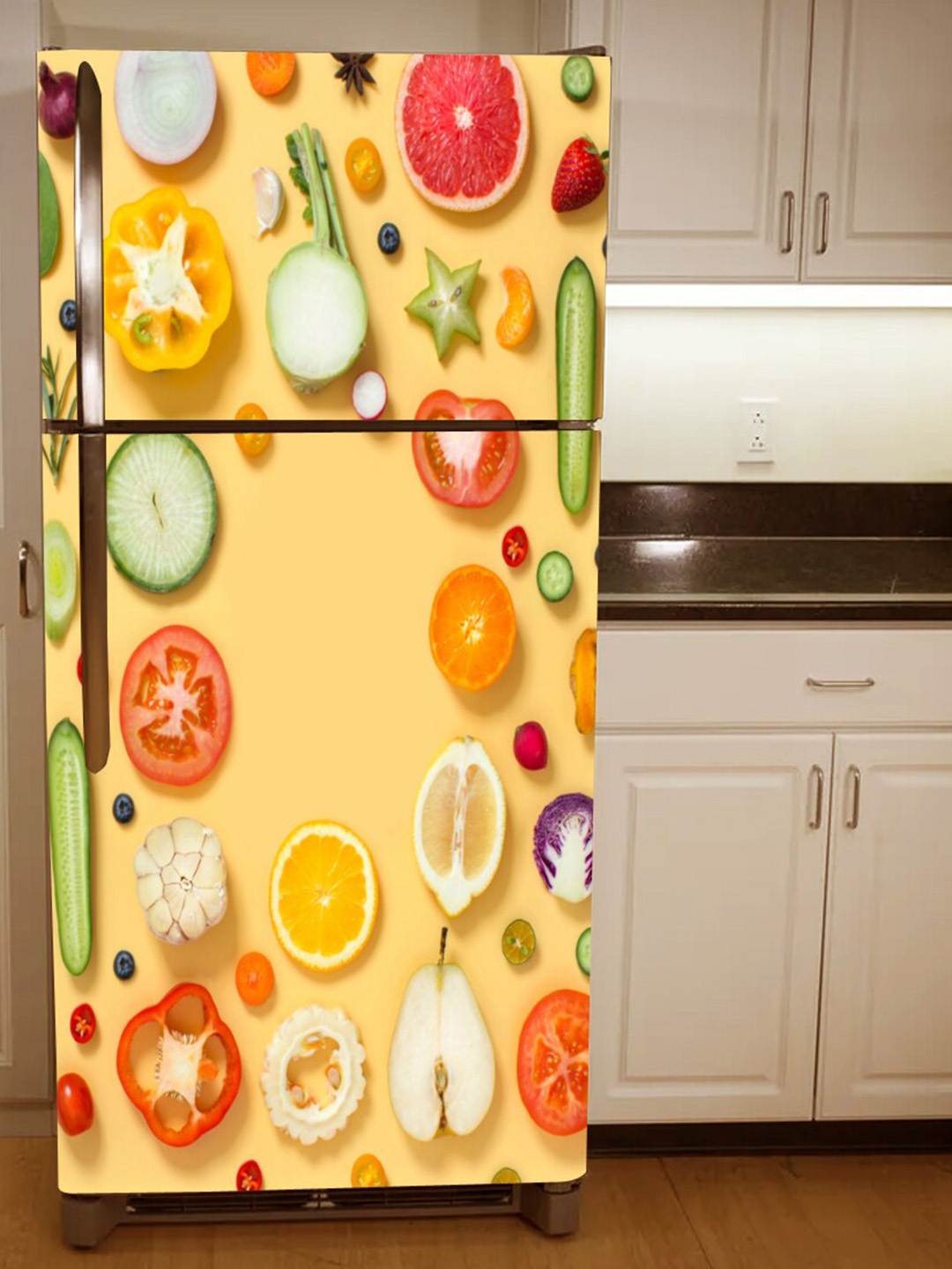 

WallDaddy Yellow & Orange Cut Fruit-Printed Refrigerator Sticker