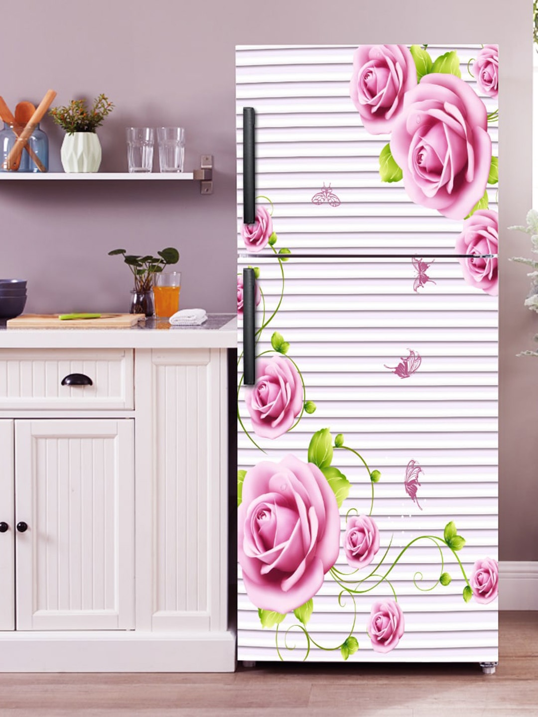 

WallDaddy Pink & White Floral-Printed Refrigerator Sticker