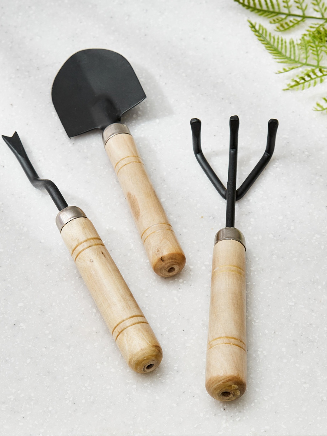 

Home Centre Lets Garden Soil 3 Pieces Iron With Wooden Handle Gardening Tools, Black