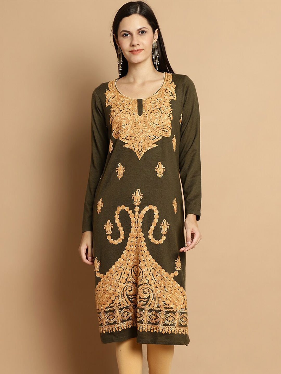 

Numalo Paisley Embroidered Acrylic Straight Kurta, Olive