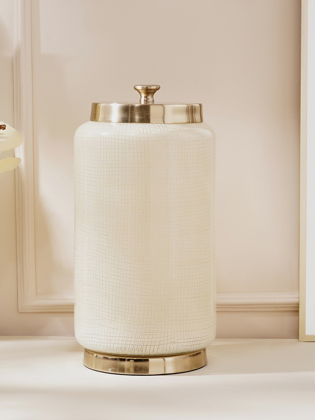 

Home Centre Eternity Vogue Beige Decorative Glass Canister With Lid