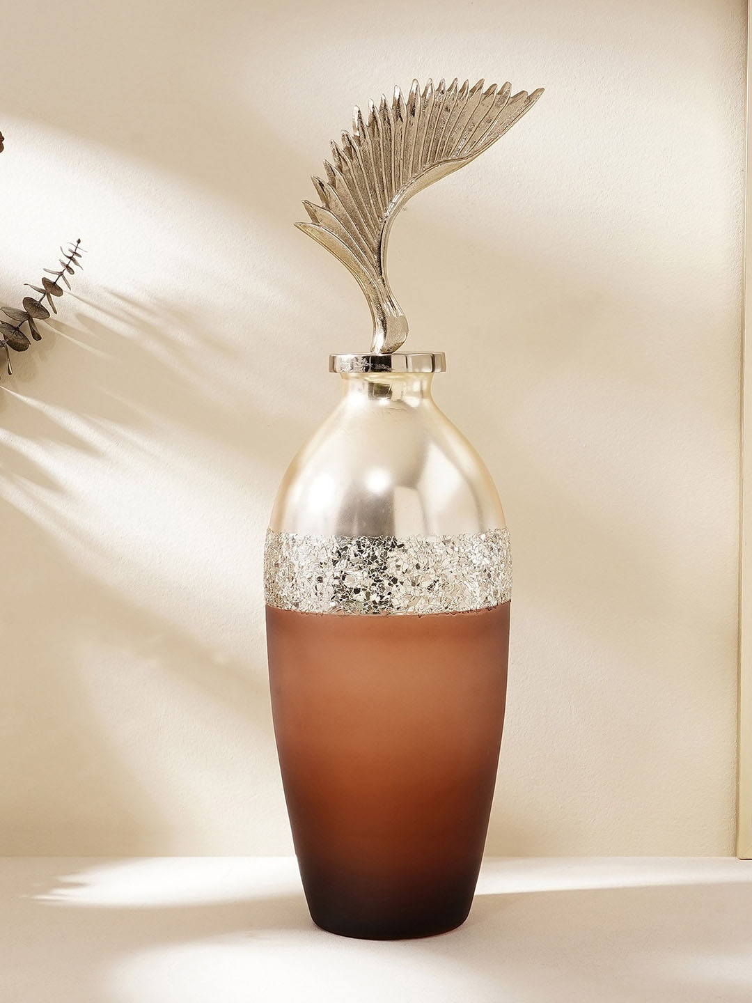 

Home Centre Mystique Yellow & Brown Feather Decorative Glass Canister With Iron Lid