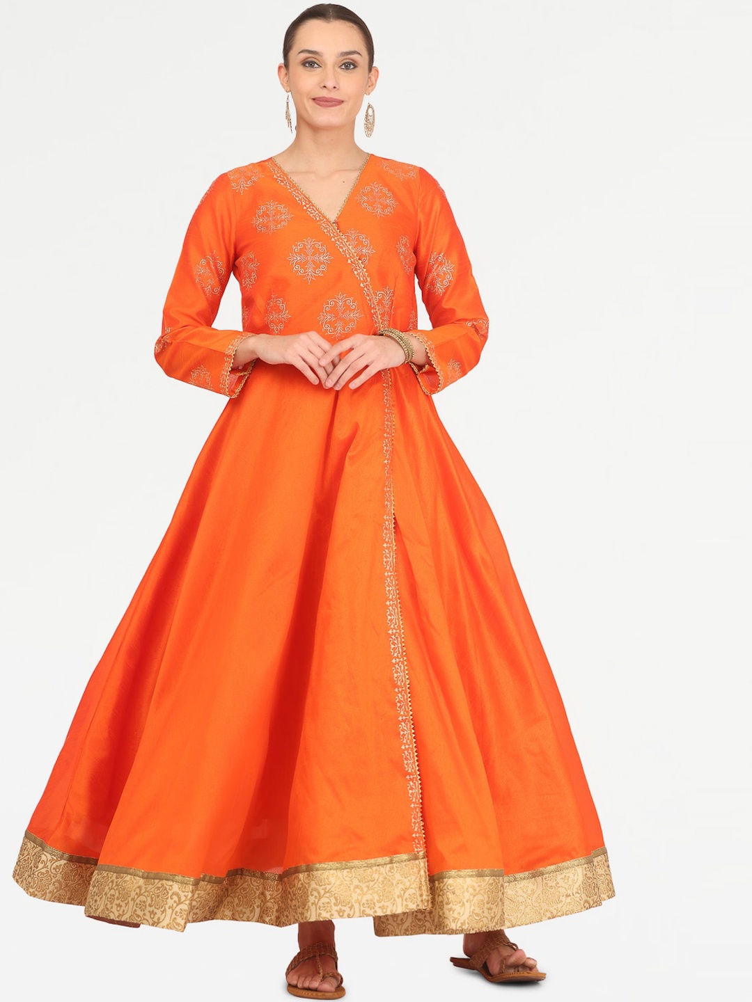 

KAANCHIE NANGGIA Ethnic Motifs Printed Anarkali Ethnic Dress, Orange