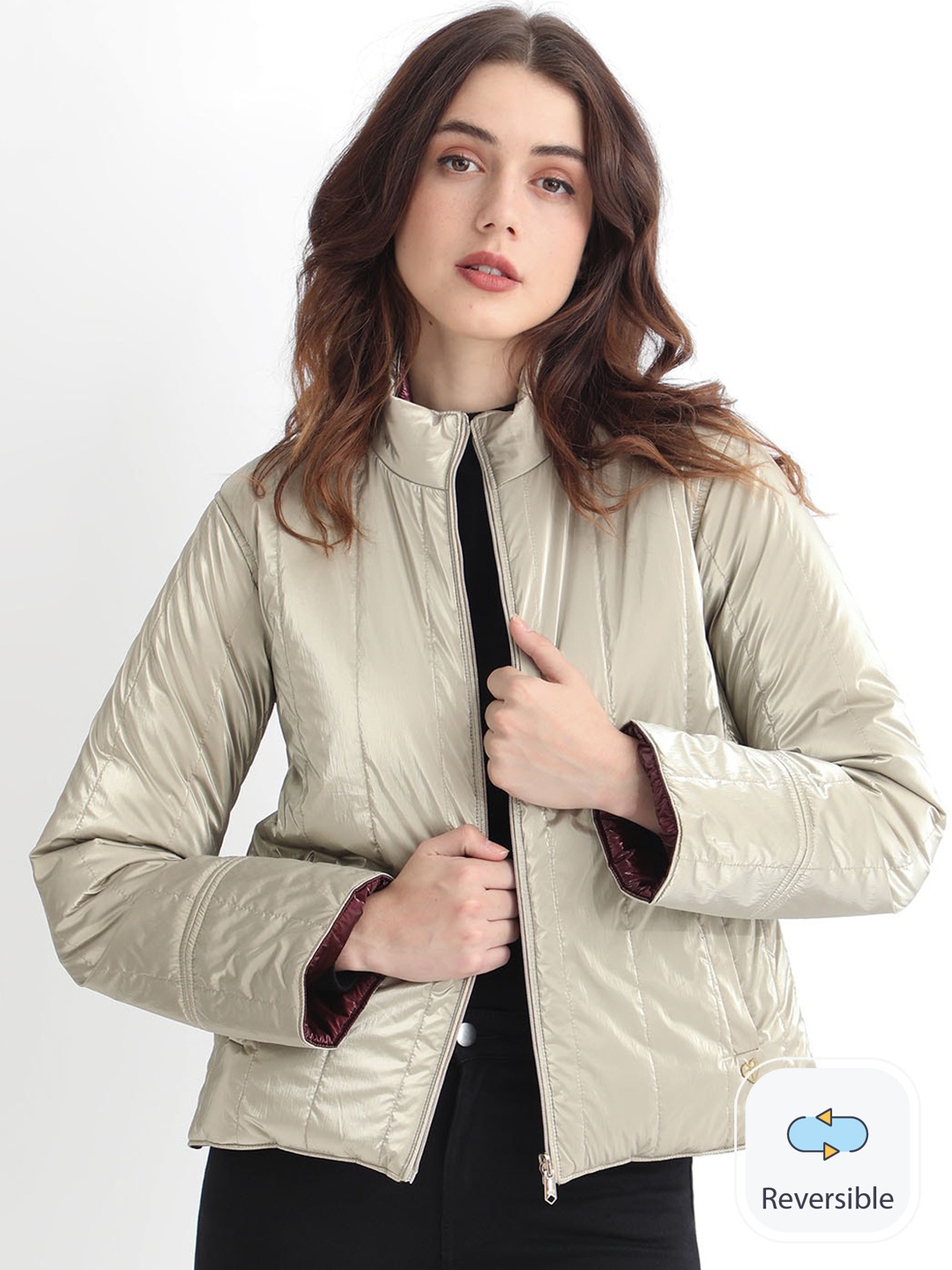 

RAREISM Mock Collar Reversible Puffer Jacket, Gold