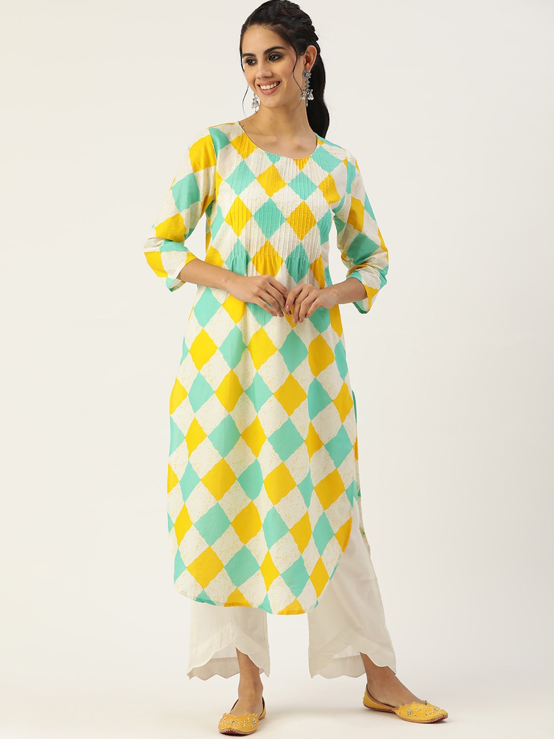 

KALINI Geometric Printed Pure Cotton Kurta With Palazzos, White