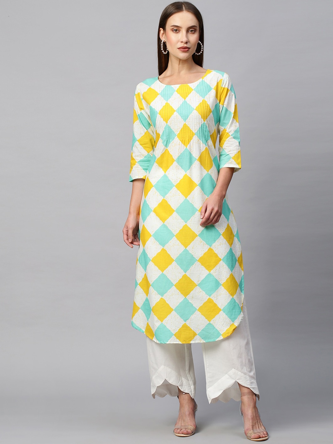 

KALINI Geometric Printed Pure Cotton Kurta With Palazzos, White