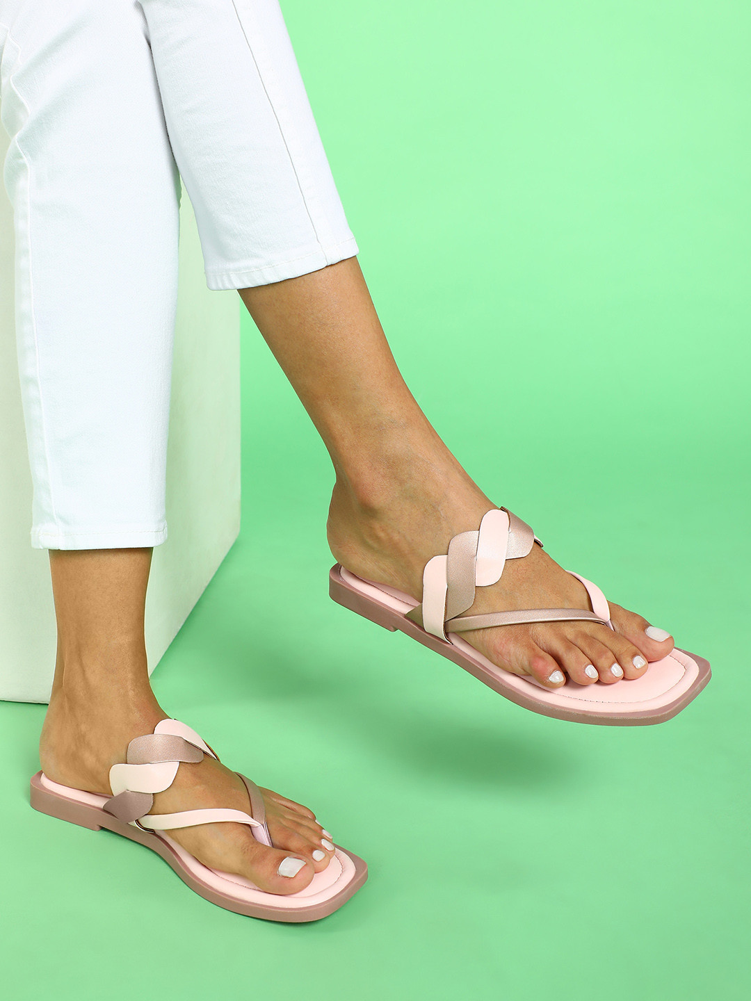 

Paragon Women Colourblocked Anti Skid Sole T-Strap Flats, Pink