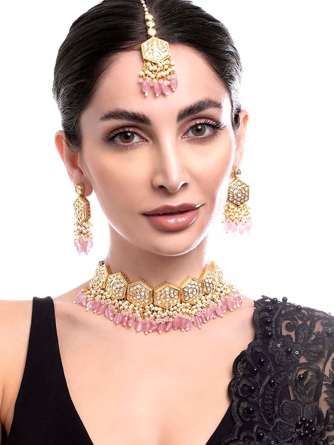 

Rubans Gold-Plated Kundan Studded Jewellery Set