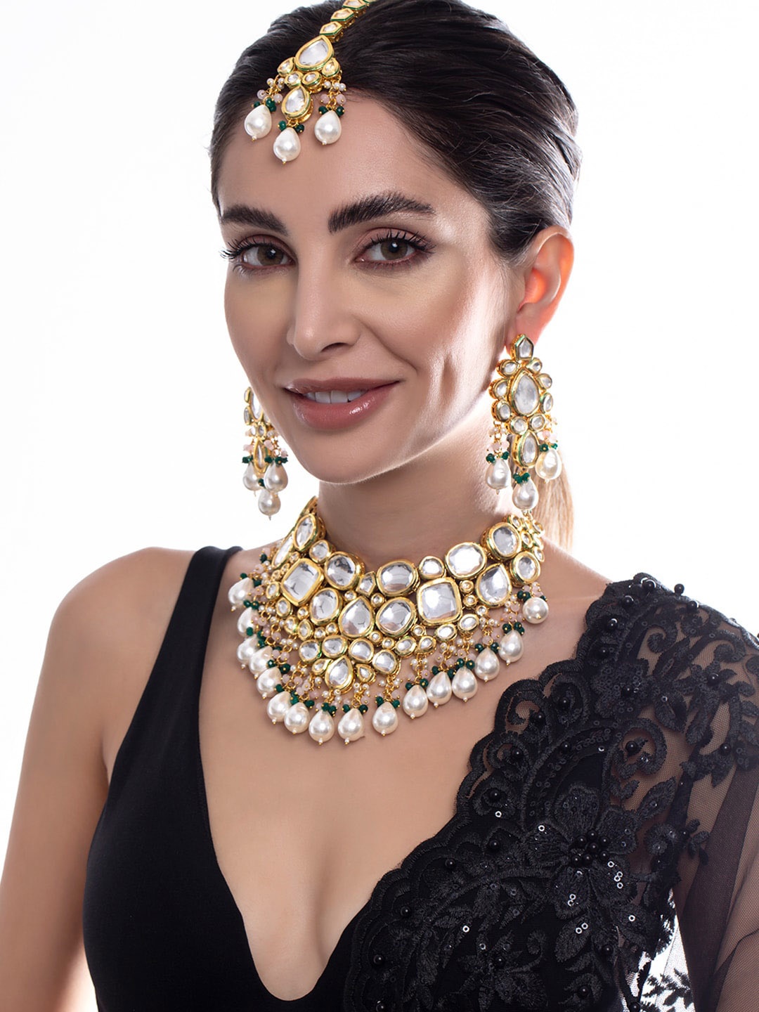 

Rubans 22K Gold-Plated Kundan Studded Jewellery Set