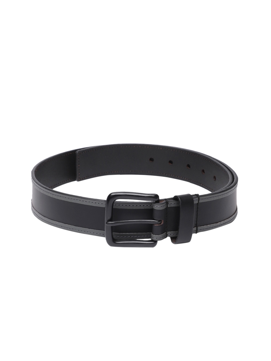 

French Connection Men Striped Genuine Leather Belt, Black